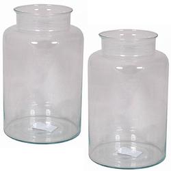 Foto van Set van 2x stuks glazen melkbus vaas/vazen 11 liter smalle hals 19 x 35 cm - vazen