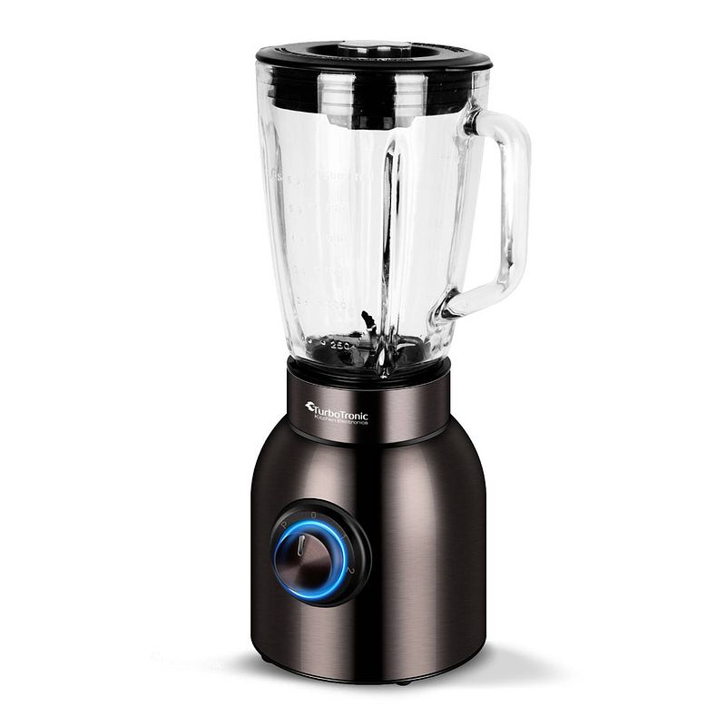 Foto van Turbotronic tt-bg8 blender elektronisch - met glazen blenderkan & fruitfilter - 1.5 liter - 1500w - zwart