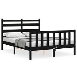 Foto van The living store massief grenenhouten bedframe - zwart - 196 x 145.5 x 100 cm - multiplex lattenbodem - functioneel