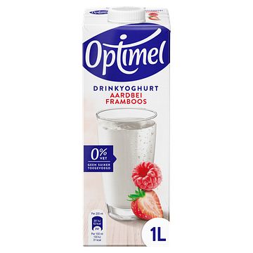 Foto van Optimel langlekker drinkyoghurt aardbei framboos 0% vet 1 x 1l bij jumbo