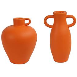 Foto van Decoratie vazen set 2x stuks - oranje terracotta - h20 en h22 cm - vazen