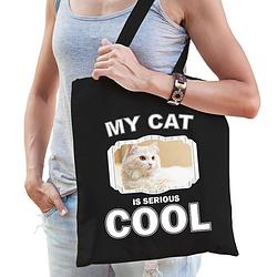 Foto van Katoenen tasje my cat is serious cool zwart - witte katten / katten cadeau tas - feest boodschappentassen