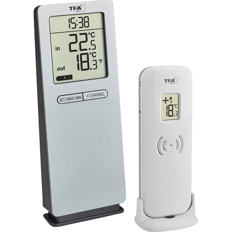 Foto van Tfa dostmann funk-thermometer logoneo draadloze thermometer digitaal zilver