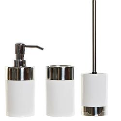 Foto van Toiletborstel/wc-borstel houder wit/zilver 41 cm met zeeppompje/beker - badkameraccessoireset