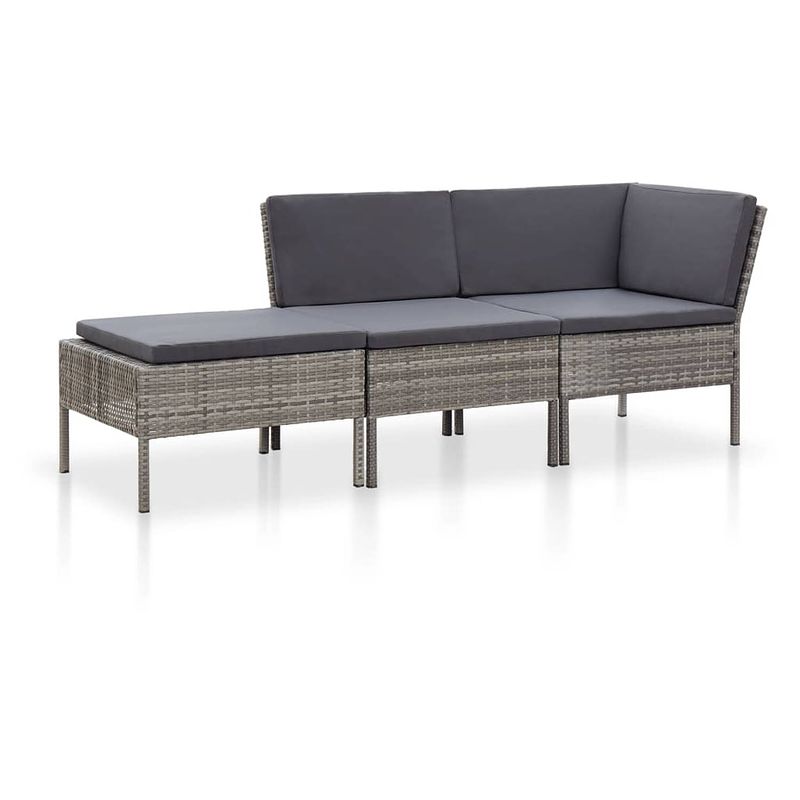 Foto van Vidaxl 3-delige loungeset met kussens poly rattan grijs