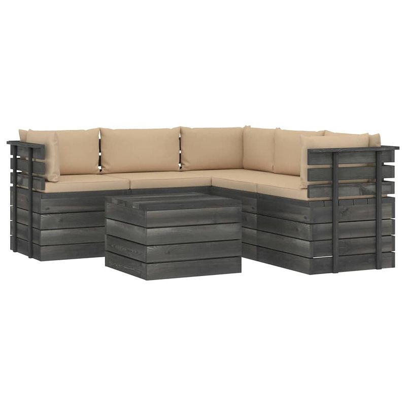 Foto van Vidaxl 6-delige loungeset met kussens pallet massief grenenhout