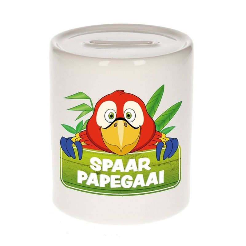 Foto van Kinder spaarpot met papegaaien print 9 cm - spaarpotten