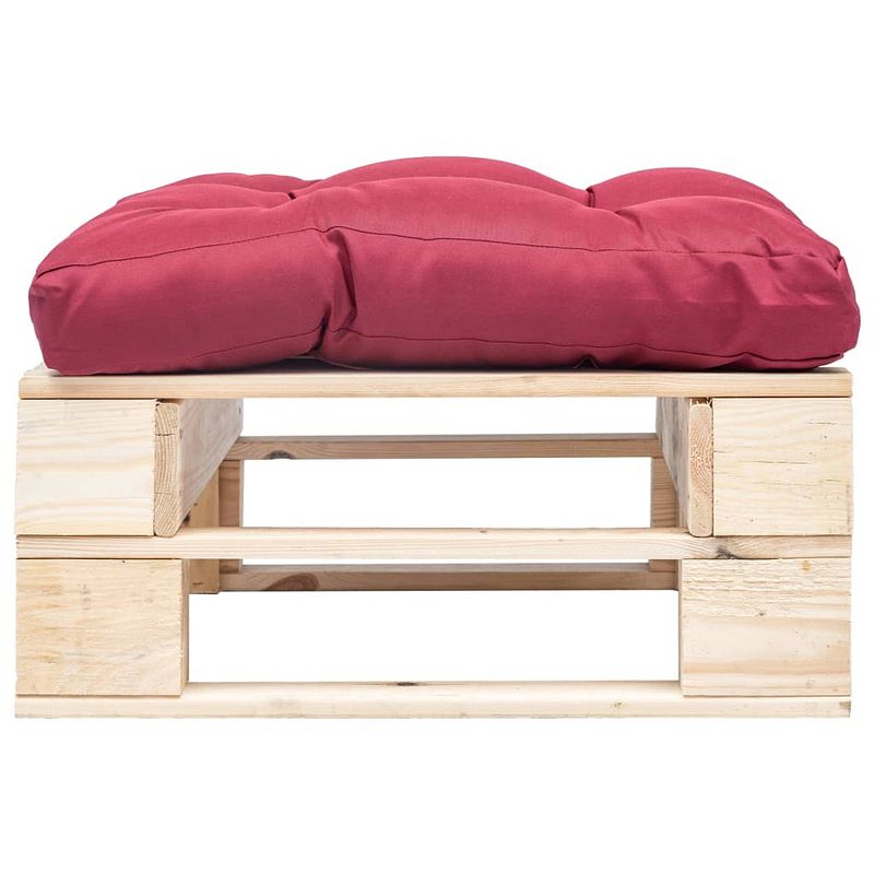 Foto van The living store pallet hocker - tuinpoef 60x60x35 cm - rood kussen - geïmpregneerd grenenhout