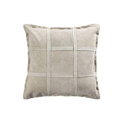 Foto van Ptmd cobie taupe suede leather cushion square s