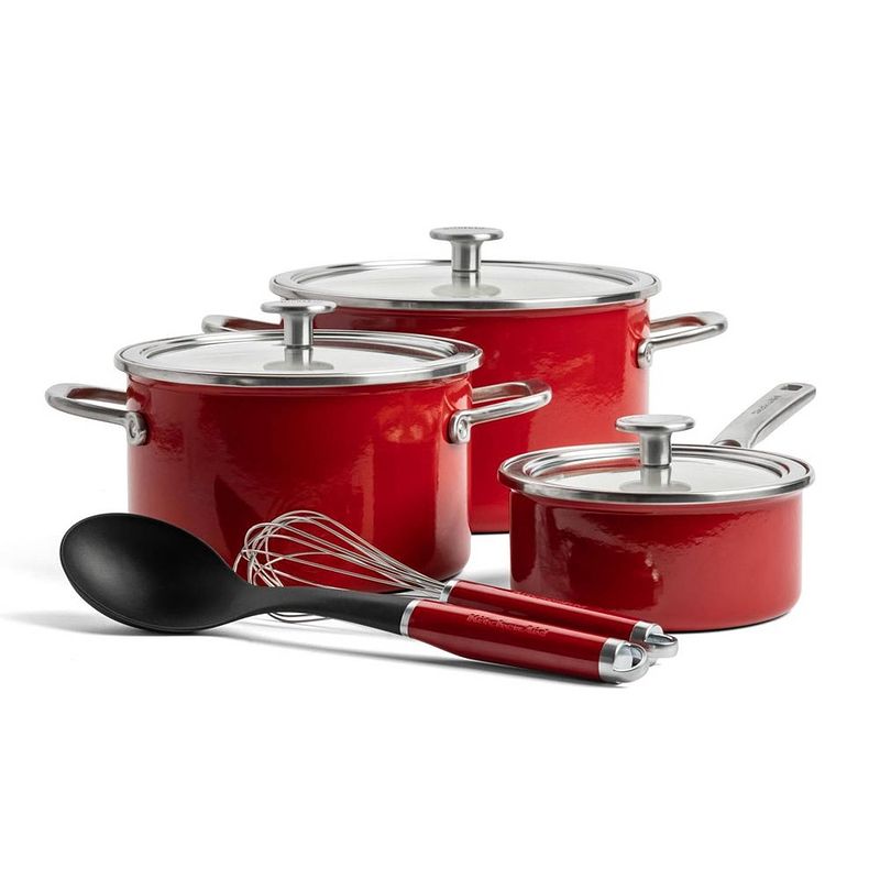 Foto van Kitchenaid pannenset steel core enamel keizerrood 8-delig