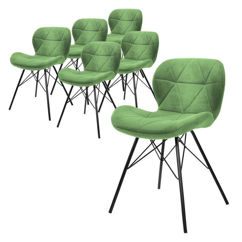 Foto van Ml-design set van 6 eetkamerstoelen met rugleuning, groen, keukenstoel met fluwelen bekleding, gestoffeerde stoel met