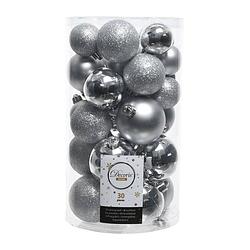 Foto van Decoris - kerstbal plastic gl-mt-glitter zilver