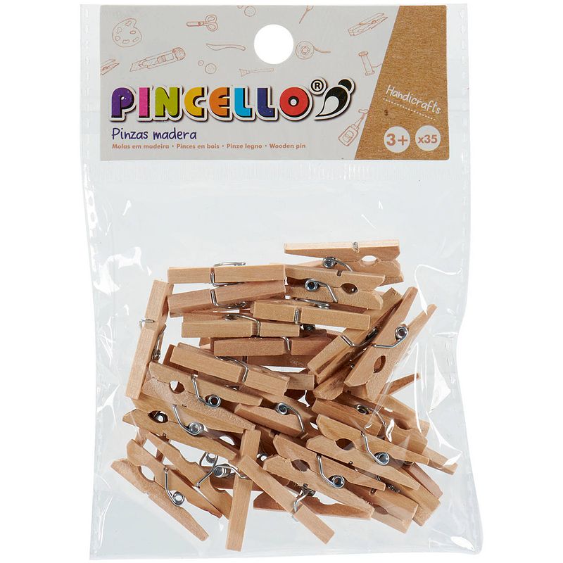 Foto van Pincello miniwasknijpers junior hout lichtnaturel 35 stuks