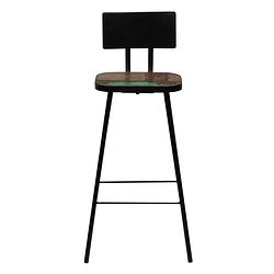 Foto van The living store houten barstoelen - antieke stijl - set van 4 - gerecycled hout - stalen frame