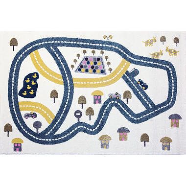 Foto van Art for kids vloerkleed racebaan - blauw - 135x190 cm - leen bakker