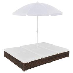 Foto van Vidaxl loungebed met parasol poly rattan bruin