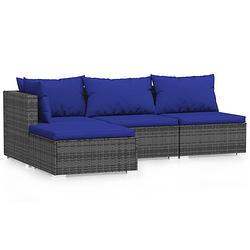 Foto van Vidaxl 4-delige loungeset met kussens poly rattan grijs