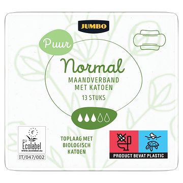 Foto van Jumbo puur normal maandverband met katoen 13 stuks