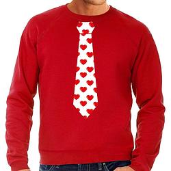 Foto van Valentijn thema sweater / trui hartjes stropdas rood voor heren s - feesttruien