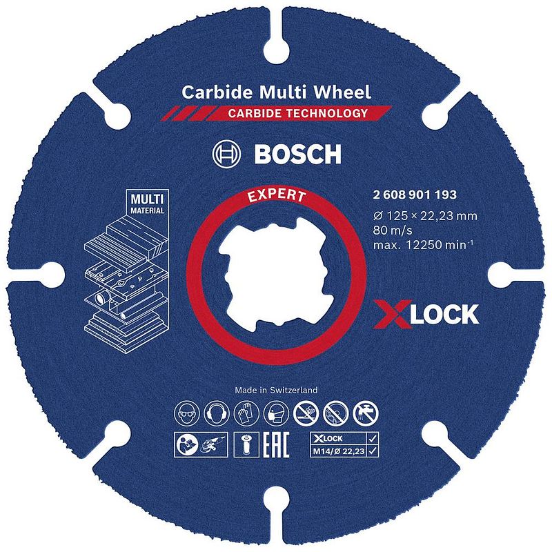 Foto van Bosch accessories expert carbide multi wheel x-lock 2608901193 doorslijpschijf recht 1 stuks 125 mm 22.23 mm 1 stuk(s)