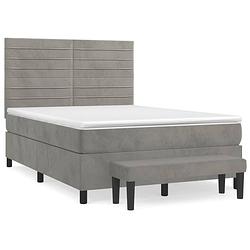 Foto van The living store boxspring met matras fluweel lichtgrijs 140x190 cm - bed