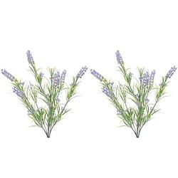 Foto van 2x groene/lilapaarse lavandula/lavendel kunstplant 44 cm bosje - kunstplanten