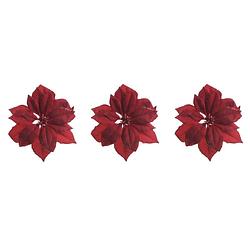 Foto van 6x stuks decoratie bloemen kerstster rood glitter op clip 24 cm - kersthangers