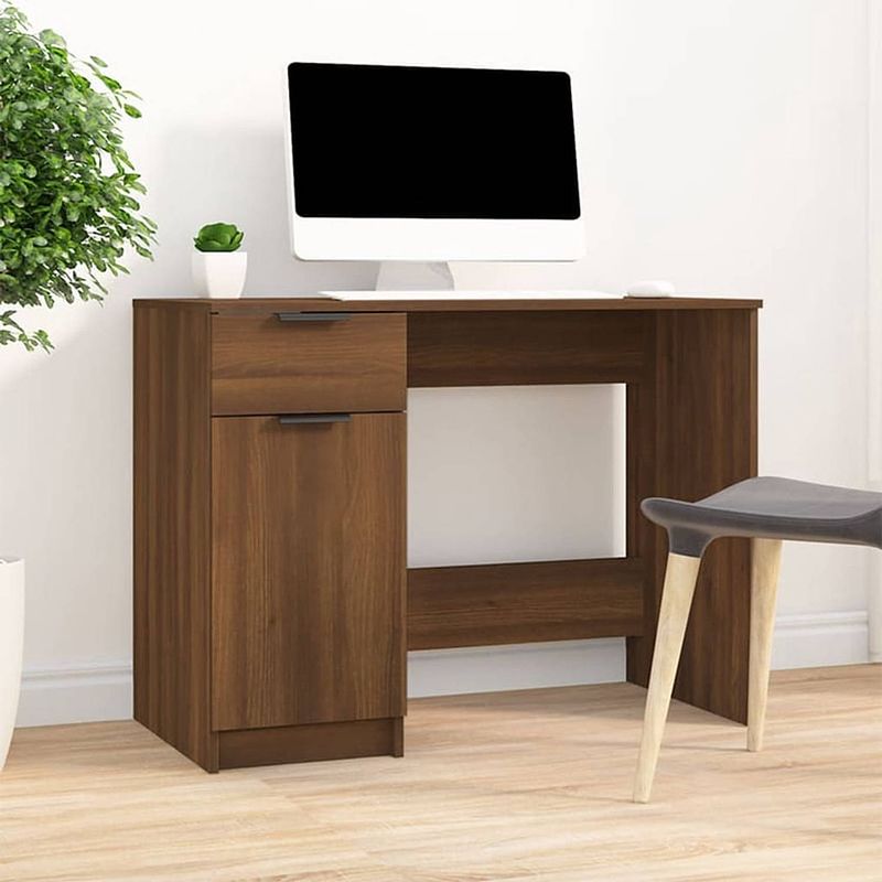 Foto van The living store bureau bruineiken 100x50x75 cm - stevig bewerkt hout - met opbergruimte