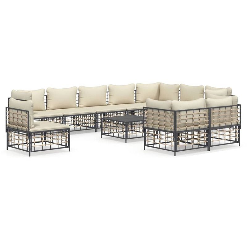 Foto van Vidaxl 11-delige loungeset met kussens poly rattan antracietkleurig