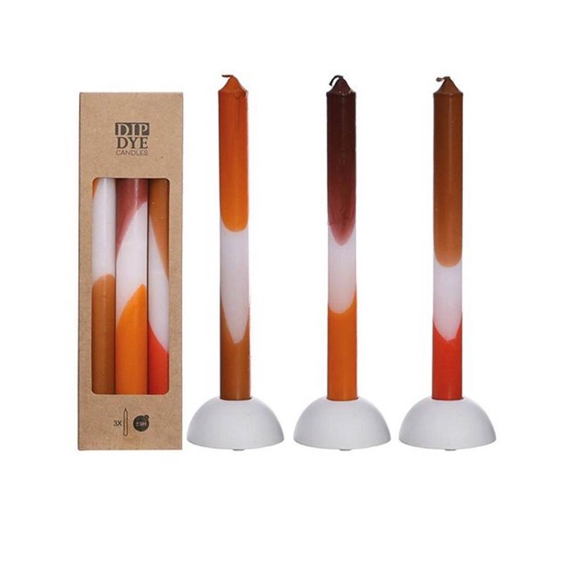 Foto van Dip dye candles set 3 st. orange/brown