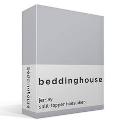 Foto van Beddinghouse jersey split-topper hoeslaken - 100% gebreide jersey katoen - lits-jumeaux (180x200/220 cm) - light grey