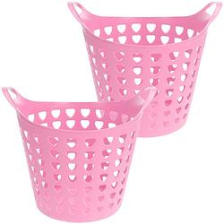 Foto van Flexibele wasmand - 2x - roze - 26 liter - kunststof - 40 x 42 cm - wasmanden