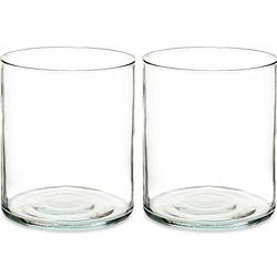 Foto van Bloemenvazen 2x stuks - cilinder vorm - transparant glas - 17 x 20 cm - vazen