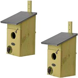 Foto van 2x houten spreeuwenkastjes - tuindecoratie spreeuwennest nestkast vogelhuisjes