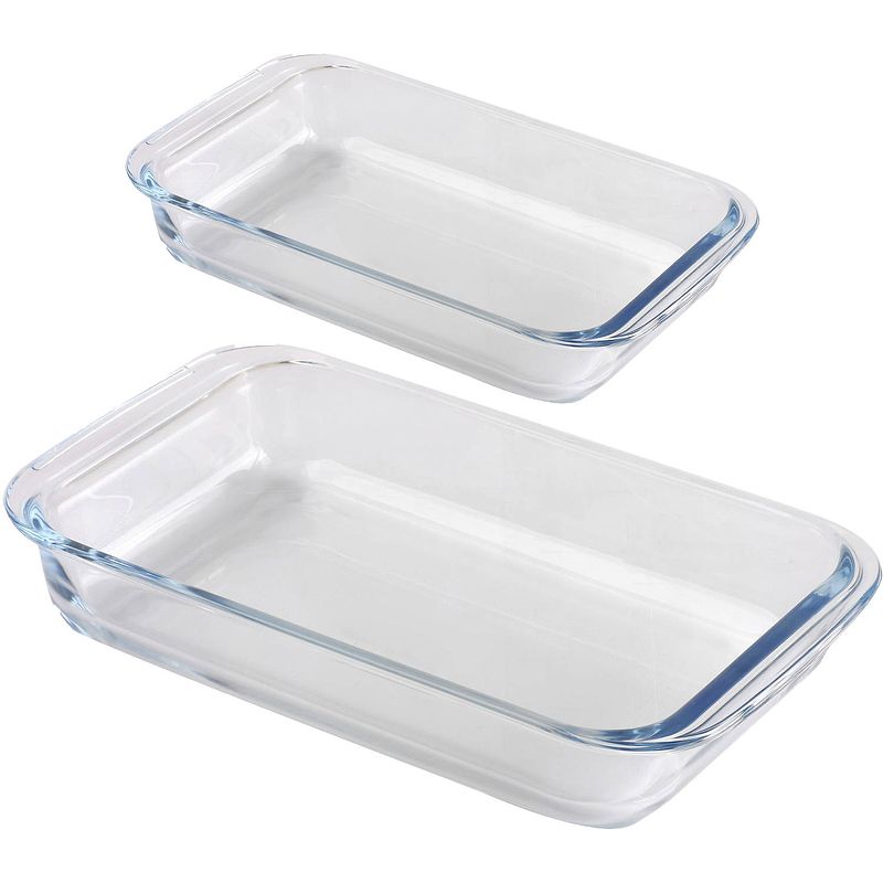 Foto van Chef traiteur ovenschaal set 2-delig - rechthoek - glas - 1l en 2,2l - keuken - ovenschalen