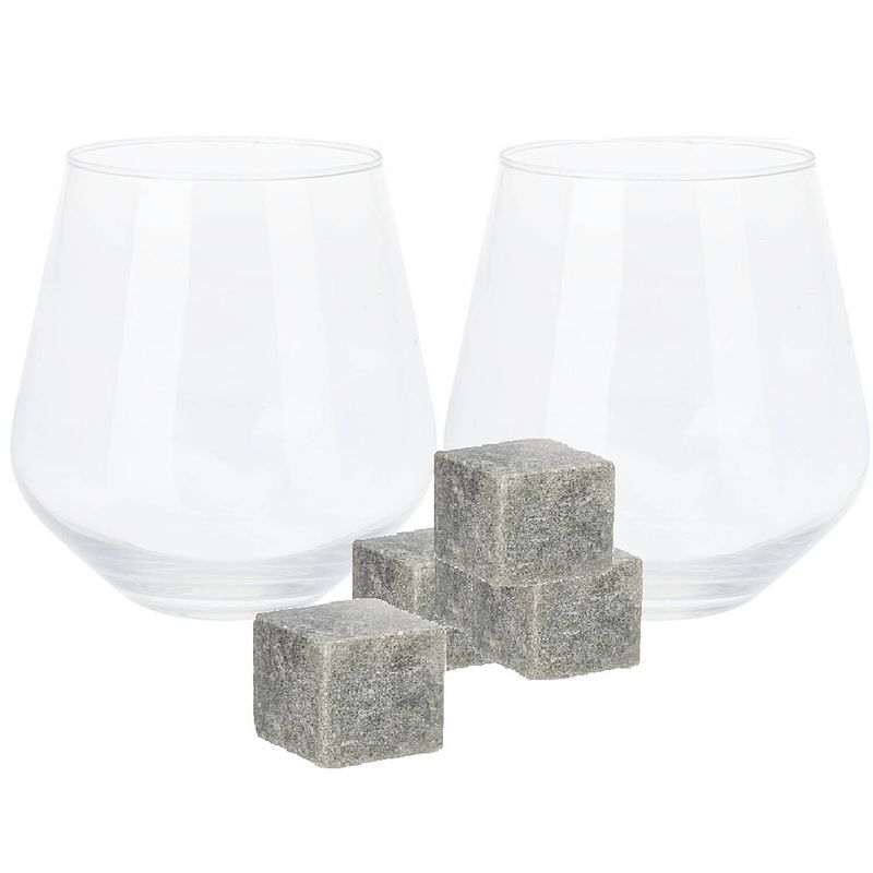 Foto van Whiskey glazen - 4x stuks - transparant - 450 ml - incl. 9x stuks koelstenen - whiskeyglazen