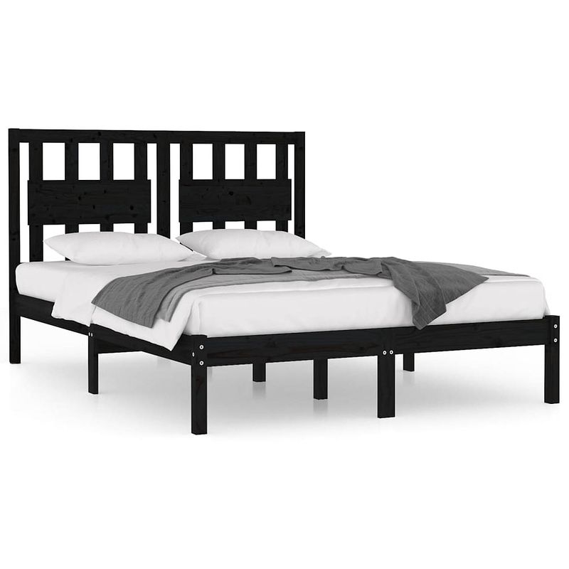 Foto van Vidaxl bedframe massief grenenhout zwart 120x190 cm 4ft small double