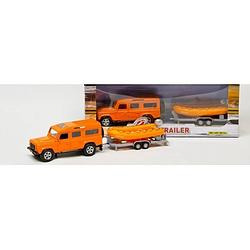 Foto van Speelgoed auto oranje land rover met reddingsboot - speelgoed auto's