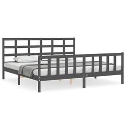 Foto van The living store bedframe massief grenenhout - grijs - 205.5 x 205.5 x 100 cm - multiplex lattenbodem - functioneel