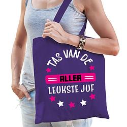 Foto van Bellatio decorations cadeau tas juf - paars/fuchsia roze - 42 x 38 cm - tas van de aller leukste juf - feest boodsc