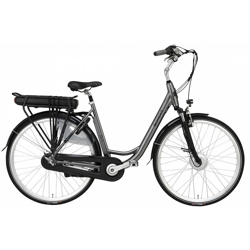 Foto van Popal sway elektrische stadsfiets 28 inch dames 3v rollerbrake zilvergrijs