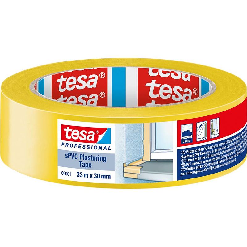 Foto van Tesa spvc 66001-00000-00 gipstape tesa professional geel (l x b) 33 m x 30 mm 1 stuk(s)