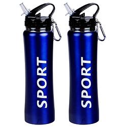 Foto van 2x sport bidon drinkfles/waterfles sport print blauw 600 ml - drinkflessen