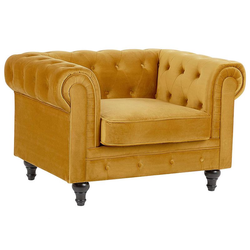 Foto van Beliani chesterfield - fauteuil-geel-fluweel