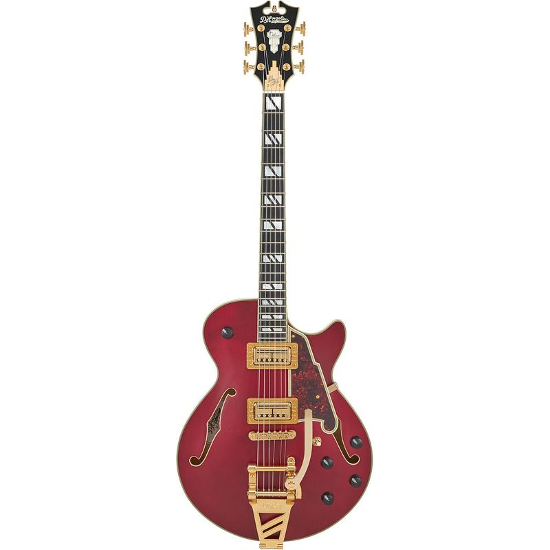 Foto van D'sangelico deluxe bobby weir 3 satin trans wine signature semi-akoestische gitaar met hardshell koffer