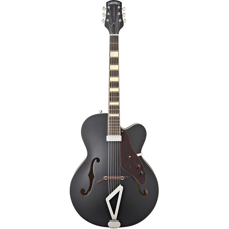 Foto van Gretsch g100ce synchromatic archtop cutaway flat black semi-akoestische gitaar