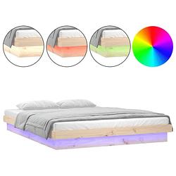 Foto van The living store bedframe grenenhout - kleurrijke led-verlichting - 204 x 203.5 x 21 cm - usb-aansluiting