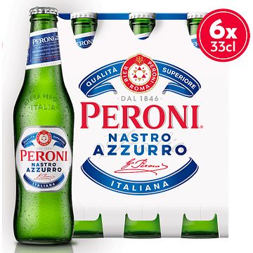 Foto van Peroni nastro azzurro fles 6 x 330ml aanbieding bij jumbo | 2e halve prijs