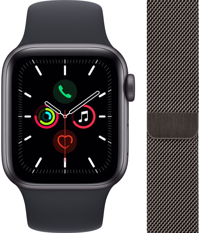 Foto van Apple watch se 40mm space gray aluminium nachtblauwe sportband + polsband milanees grafiet