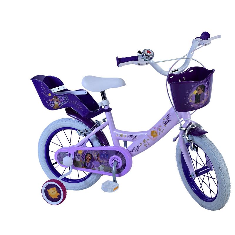 Foto van Disney wish kinderfiets - meisjes - 14 inch - paars - twee handremmen